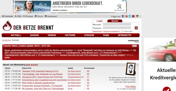 Screenshot Sport-Blog der-betze-brennt.de