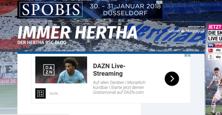 Screenshot Sport-Blog immerhertha.de