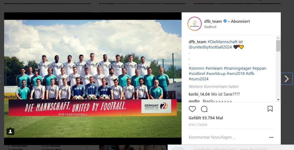 WM Instagram DFB-Teamfoto