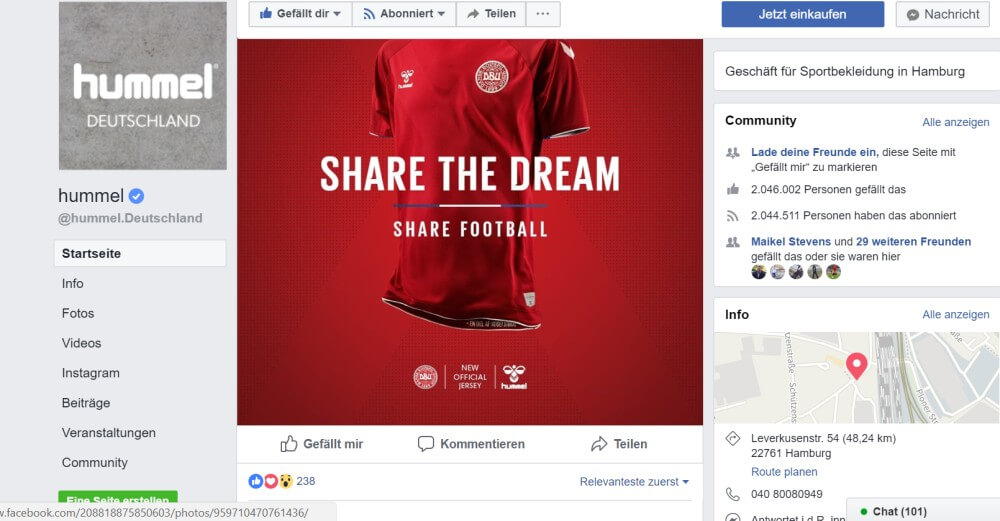 WM Facebook Dänemark Ausrüster Hummel