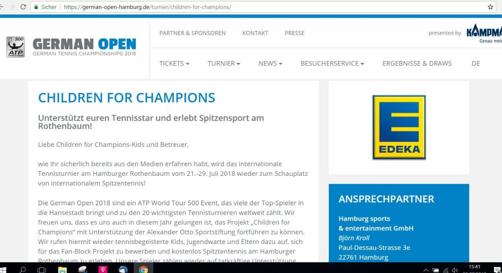German Open Website mit dem Projekt “Children for Champions”