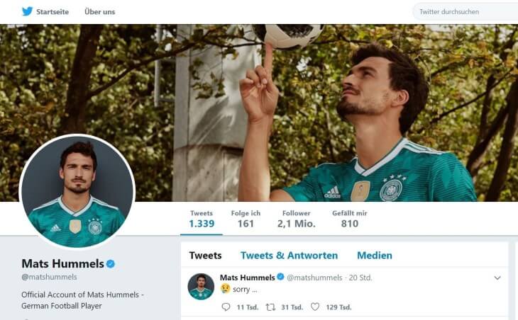 Mats Hummels sagt "Sorry" via Twitter