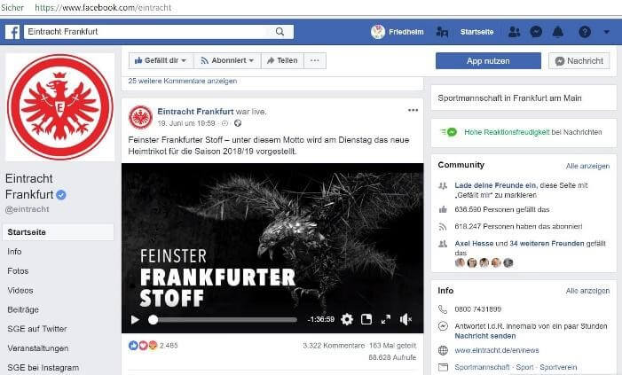 Facebook Eintracht Frankfurt: Facebook: Video mit Claim „Feinster Frankfurter Stoff“