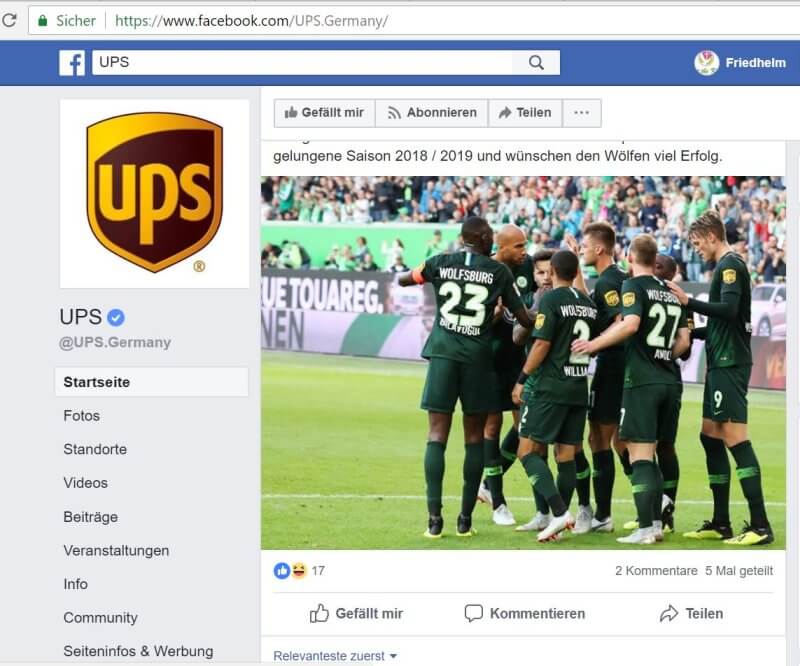 UPS auf Facebook: Partner des VfL Wolfsburg