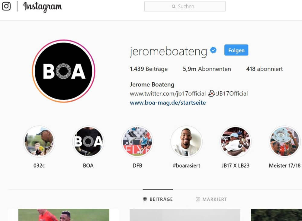 Instagram-Account von Jerome Boateng