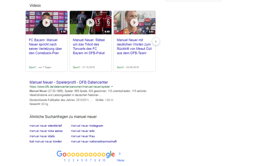 Screenshot SERP von Manuel Neuer