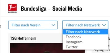 Screenshot kicker.de zu Bundesliga Social Media Seiten