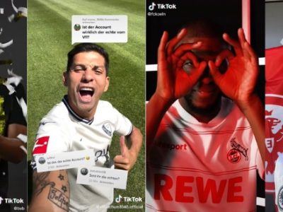 Vier Bilder von den TikTok Profilen deutscher Profifußballern nebeneinandergestellt