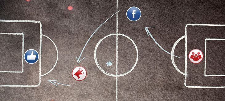 Fußballfeld mit Social-Symbolen